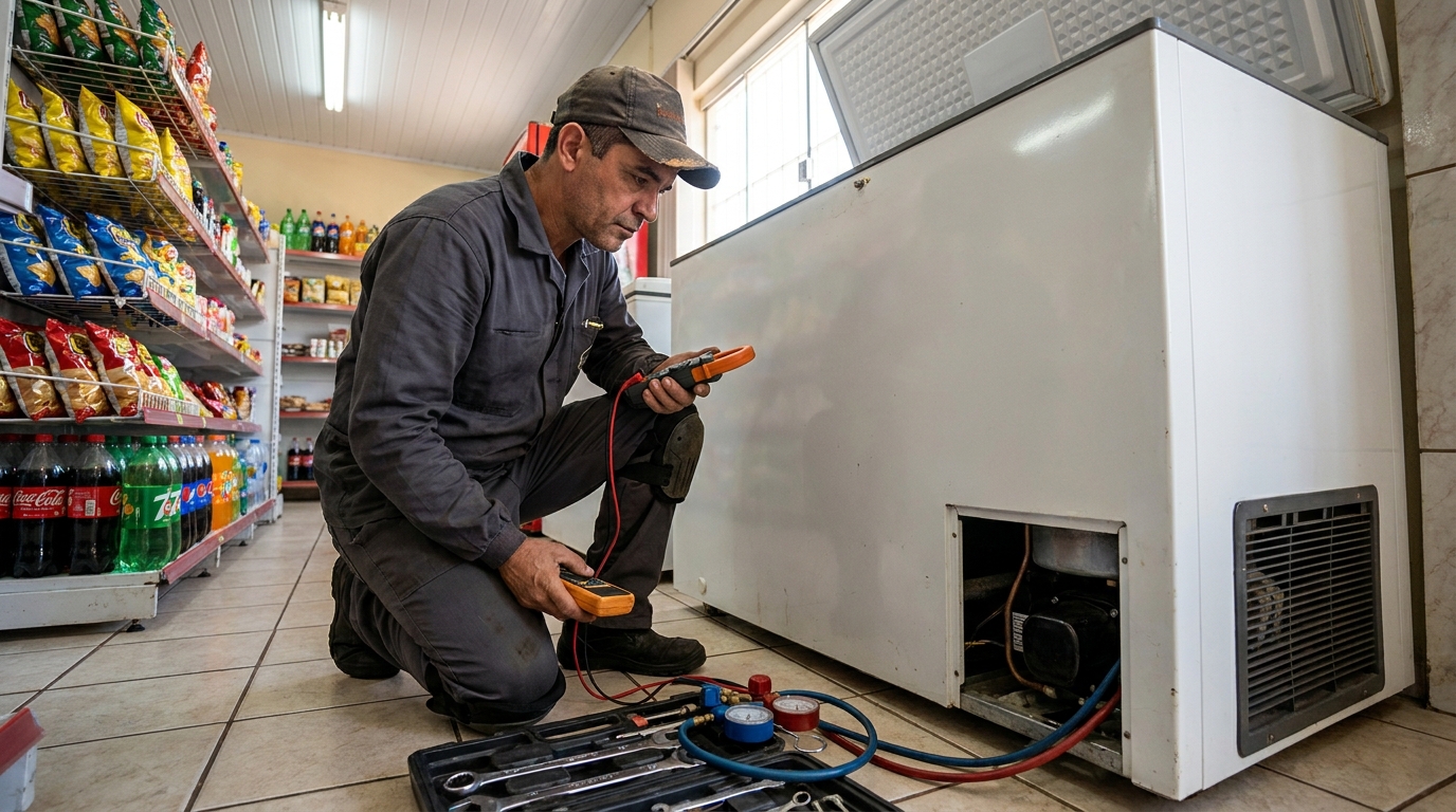 Reparo na placa eletrônica do freezer em Compensa, Manaus‑AM